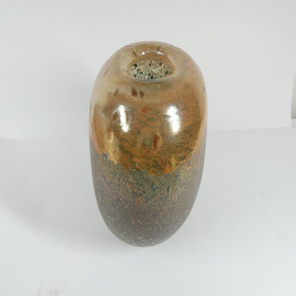 Art Glass Vase Thick Blown Glass Marigold Iridescent Textured - Picture 7 of 14